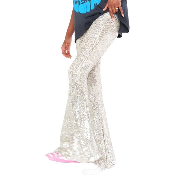 Show Me Your Mumu Mercury Bells in Platinum Sequins Medium Womens Pants Trousers - Picture 12 of 13
